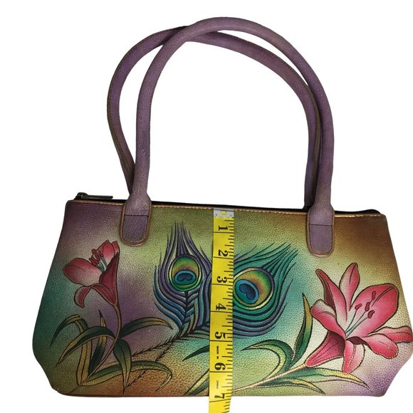 Anuschka  NEVER USED Handpainted Leather Shoulder Bag Floral Peacock - Picture 4 of 10